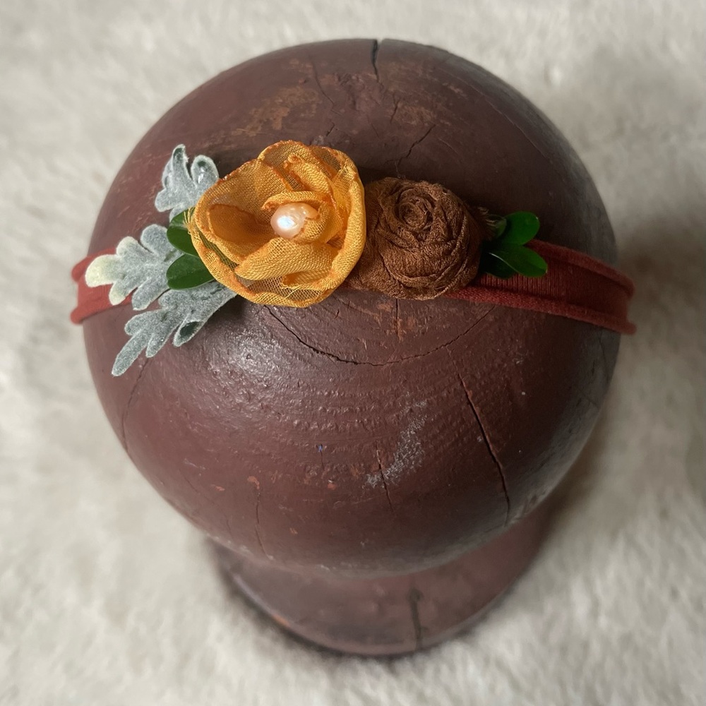 ‘Marigold’ Mustard & Rust Floral Tie Back Headband